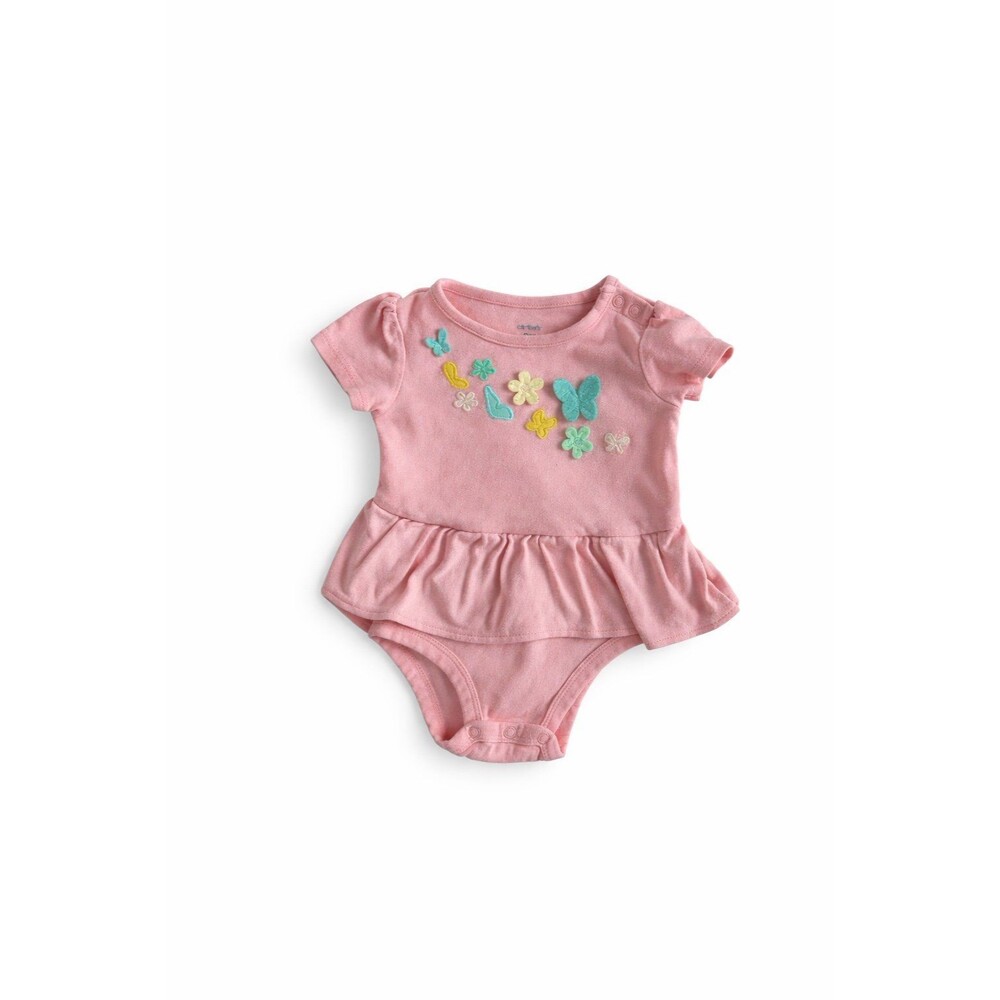 Carter’s Baby Girl 9M Pink Bodysuit Dress | Floral Butterfly Embroidery | Spring
